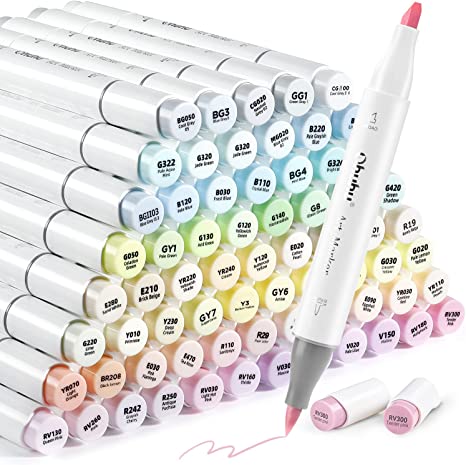 Ohuhu Pastel Markers Alcohol Based -96 Pastel Colors of Sweetness & Blossoming - Double Tipped Art Alcohol Markers for Artist Adults' Coloring Illustration - Brush & Chisel - Honolulu