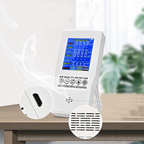 InLoveArts Air Quality Monitor Rechargeable PM2.5 PM10 CO2 Formaldehyde(HCHO) TVOC AQI Detector Multifunctional Air Quality Detector for Home Office and Various Occasion Rechargeable