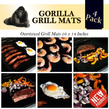 Gorilla Grill Mats New Over sized Double Strength Grill Mat - BPA and PFOA Free - Pack of 4