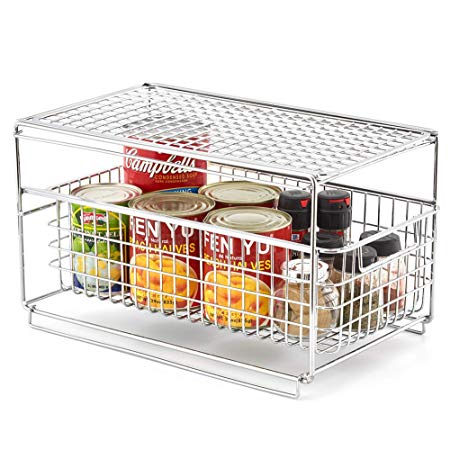 EZOWare Organizer Cabinet Mesh Sliding Drawer Basket For Bathroom, Office, Cabinet, Countertop, Pantry, Under the Sink, and Kitchen - Silver