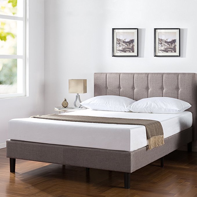 Zinus Upholstered Vertical Detailed Platform Bed in Grey, Full