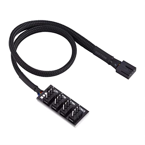 4-Pin PWM Power Cable,Black Sleeved 4 Way PWM Splitter hub Computer CPU/Case Fan Power Multi Splitter Connector Cable Adapter
