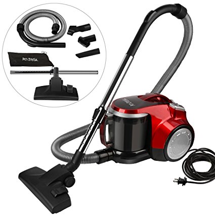 Arrutesk Upright Cyclonic Vacuum Cleaner with Bag, Multi-Cyclonic Bagless Canister Vacuum, 700W 15-17KPA Suction Red with a Portable Bag