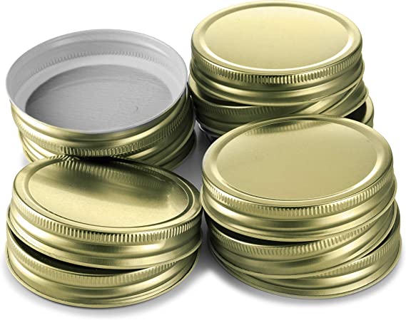 KooK Mason Jar Lids, Wide Mouth, Pack of 12. (Gold)