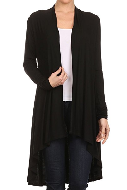 ReneeC. Women's Extra Soft Natural Bamboo Long Open Front Cardigan - Made in USA