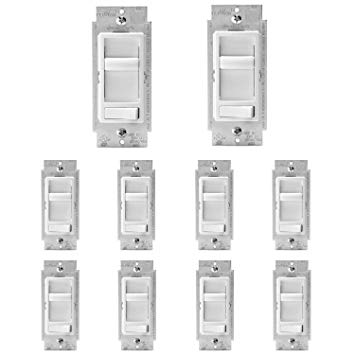 Leviton 6674-P0W SureSlide Universal 150-Watt LED and CFL/600-Watt Incandescent Dimmer, White, 10 Pack