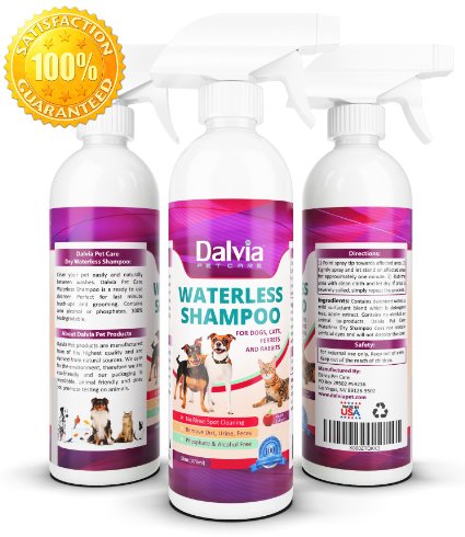 Dalvia Pet Care - No Rinse Dry Shampoo For Dogs - Waterless Dog Shampoo - Perfect Alternative to Dry Dog Shampoo Powder - Detergent & Alcohol Free - Spot Clean The Dog Coat - Made in USA (16oz/473ml)