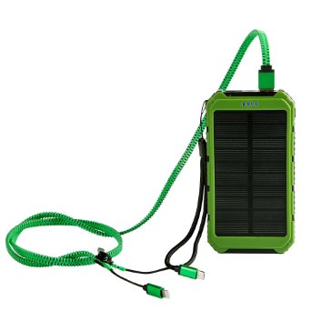 Solar Charger Eco-daily with 10000mah Dual USB Solar Charger Waterproof Solar Power Bank  Backup Battery Charger for Android Cell Phone Solar Power Bank for Iphone 6 Ipad Green