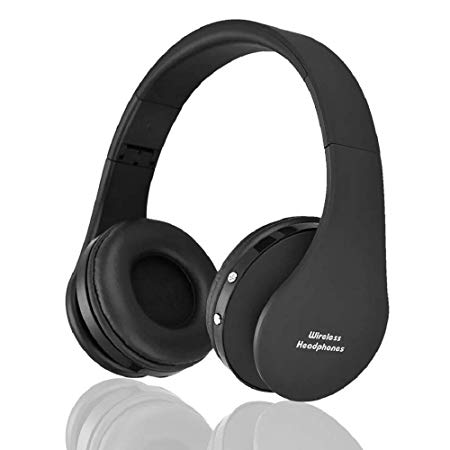 Bluetooth Foldable Headphones, Wireless/Wired Over-Ear Headset Rechargeable Earphones with Built-in Mic 3.5mm Audio Jack MIC (Black)
