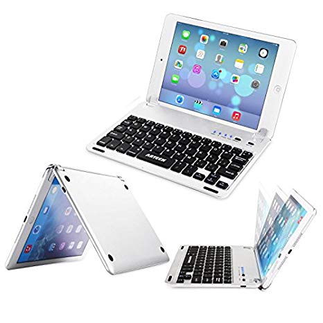 ARTECK Ultra-Thin Apple iPad Mini Bluetooth Keyboard Folio Case Cover with Built-In Stand Groove for Apple iPad Mini 4 iPad Mini with Retina Display with 130 Degree Swivel Rotating Silver