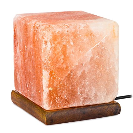 HemingWeigh Salt Lamp Rock Salt Cube Lamp 12 Cm on Wood Base, Electric Wire and Bulb Included [Hand Crafted Salt Lamp]