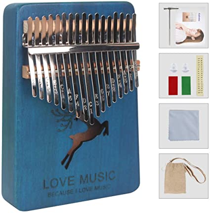 Kalimba Thumb Piano 17 Keys, Portable Mbira Finger Piano, with Study Instruction and Tune Hammer，Suitable For Children and Adult Beginners Gift—Dark Blue Style