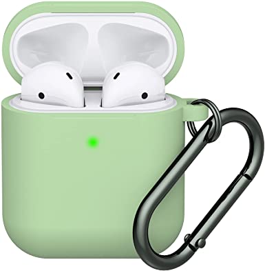 Airpods Case Cover, LELONG Soft Silicone Protective Case Cover with Keychain for Apple Airpods 2nd 1st Charging Case Men Women [Front LED Visible] Mint Green