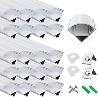 20-Pack LED Aluminum Profile, LightingWill LED Aluminum Channel 3.3ft/1Meter Silver V-Shape LED Diffuser With Milky White Cover, End Caps and Mounting Clips Aluminum Extrusion For LED Strip Lights V02