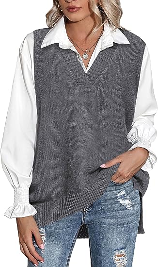 Beyove Sweater Vest Sleeveless Oversized V Neck Sweaters Knitted Vest Pullover Tank Top