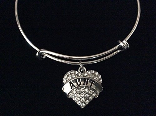 Aunt Crystal Pave Heart Expandable Charm Bracelet Trendy Gift
