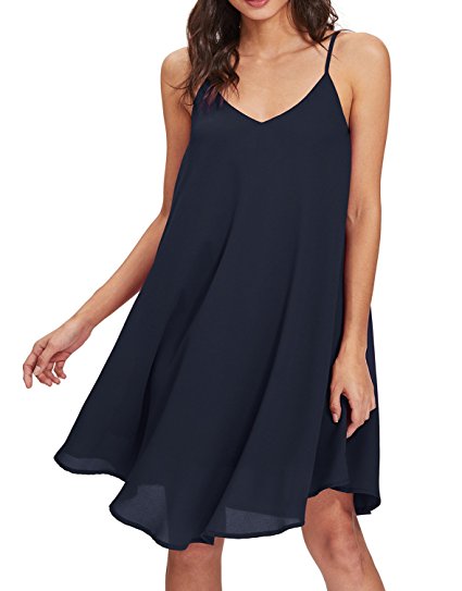 Romwe Women's Summer Beach Sleeveless Casual Loose Tunic Swing Dress