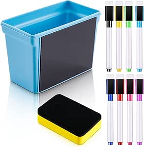 Boao Whiteboard Dry Magnetic Plastic Holder, 8 Pieces Colorful Magnetic Markers with Eraser Cap, Magnetic Whiteboard Eraser for School Office Home 100th Day of School, 10 Pieces Totally (Simple)