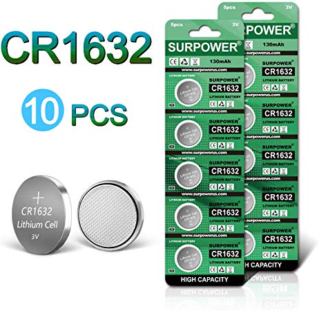 SURPOWER CR1632 3V Lithium Battery for Vivofit Jr Replacement CR 1632 Batteries -10 Pack