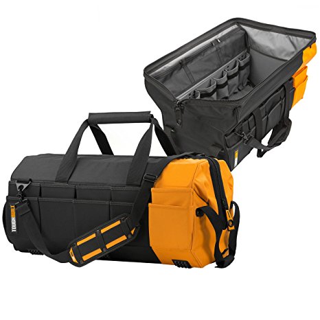 ToughBuilt - 26" Massive Mouth Tool Bag | 62 Pockets & Loops, Extreme Large Capacity Tote, Heavy-duty Steel Reinforced Handles, Zipper Lock Wide Mouth Tool Storage / Organizer Box, (TB-60-26)