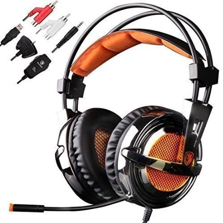 SADES SA928 Multi-platform Stereo Professional Gaming Headset Over Ear Headphone with Microphone Volume-Control for PS4 PS3 Xbox One Xbox 360 PC Tablets Android MP3 MP4 (Black & Orange)