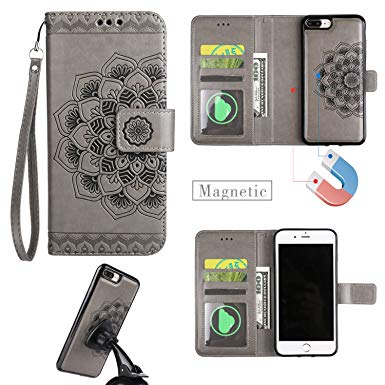 NEXCURIO [Detachable] 5.5" iPhone 7 Plus/iPhone 8 Plus Wallet Case with Card Holder Folding Kickstand Leather Case Flip Cover for Apple iPhone 7 Plus / 8 Plus (5.5-inch) (Grey)