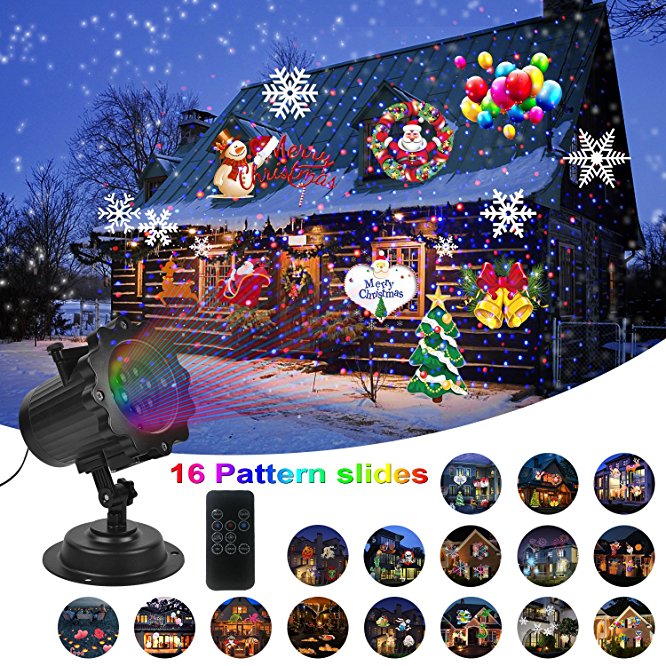 Comkes Christmas Laser Light Projector,16 Slides Bright Led Landscape Lamp Red&Blue Laser, Indoor and Outdoor Holiday Projector Waterproof Decoration light for Christmas and Holidays