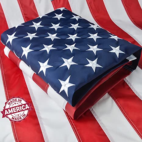 3x5 American Flag Outdoor Heavy Duty, 100% Made in USA, US Flag 3x5 ft, USA Flag with Embroidered Stars and Sewn Stripes Brass Grommets