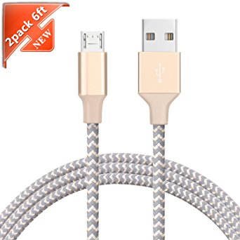 LUXEAR Micro USB Cable USB Charger USB to USB Braided Charging Cord (2 Pack 6 FT) for Android Devices, including Samsung, LG, HTC, Motorola, Blackberry and More(Champagne Golden Color)