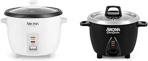 Aroma Housewares Aroma 6-cup (cooked) 1.5 Qt. One Touch Rice Cooker, White & Select Stainless Rice Cooker & Warmer with Uncoated Inner Pot, 3-Cup(uncooked)