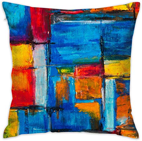 Freestyle28 Red Yellow Blue Painting Decorative Home Pillow Covers Square 18x18 Inch (Insert Not Include)