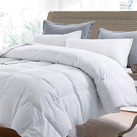Yalamila Lightweight Down Comforter with Corner Tabs-All Season Quilted Duvet Insert Bedding-Goose Duck Down Feather Filling-White Stand Alone Down Feather Comforter-Oversize King（116×98）