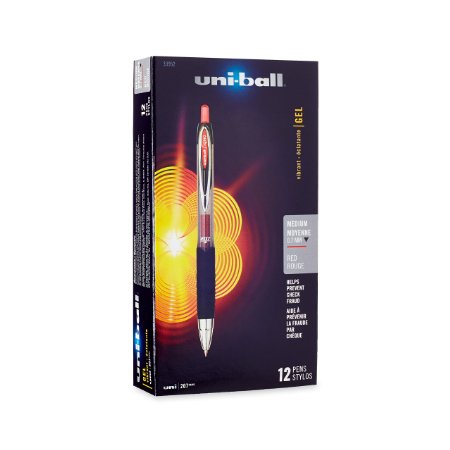 uni-ball Signo 207 Retractable Gel Pens, Medium Point, Red Ink, 12-Pack (33952)
