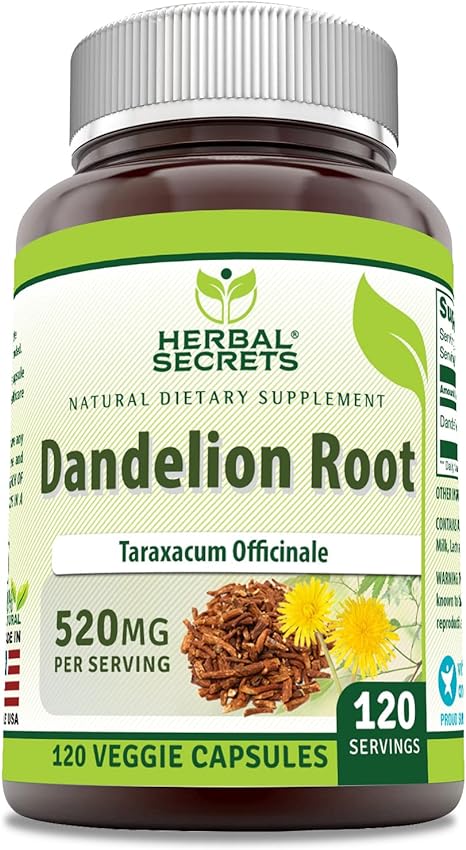 Herbal Secrets Dandelion Root Supplement | 520 Mg | 120 Veggie Capsules | Non-GMO | Gluten Free | Made in USA