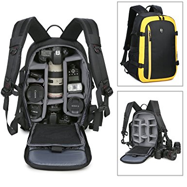 Abonnyc Camera Backpack Bag Case Oxford Hiking Bag Laptop Backpack for DSLR SLR Camera and 15 Inch Laptops with Waterproof Rain Cover, Yellow