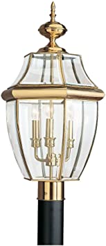 Sea Gull Lighting 2315305 Lancaster Outdoor Post Lantern Outside Fixture, Three - Light, Polished Brass