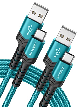 USB Type C Cable 3A Fast Charging [2-Pack 10ft], JSAUX USB-A to USB-C Charge Braided Cord Compatible with Samsung Galaxy S10 S9 S8 S20 Plus A51 A11,Note 10 9 8, PS5 Controller, USB C Charger-Green