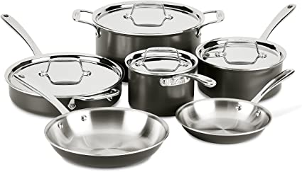 All-Clad LTD30010R Tr-ply Stainless Steel Hard Anodized Exterior Cookware Set, 10-Piece, Black