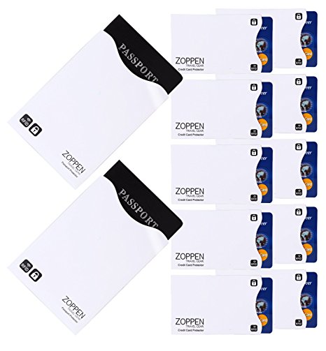 Zoppen No-skimming Rfid Blocking Sleeves Passport & Credit Card Protector Shield, 12 Pack (10 Cards and 2 Passports), White