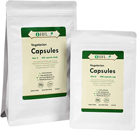 iHFL Vegan Empty Capsules, Pill Capsules Size #0 Vegetable Clear Empty Capsules Separated, 500 Count Veggie Empty Capsules