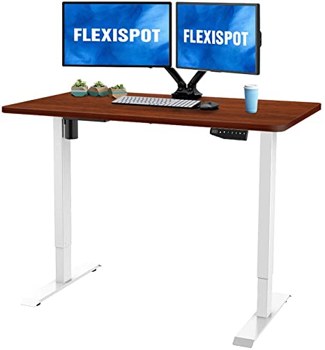 Flexispot 48 x 30 Inches Electric Stand Up Desk Workstation, Ergonomic Memory Controller Standing Height Adjustable Desk Top Base (White Frame   48" Mahogany Top)