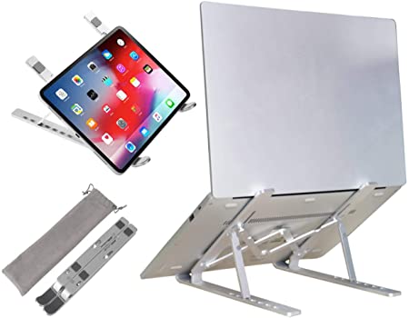 Adjustable Laptop Stand for Desk Aluminum Computer Riser Ergonomic Foldable Portable Tablet Holder Compatible with iPad MacBook Pro Air Lenovo Dell XPS HP Fits 10-17.3 inches Notebook PC Silver