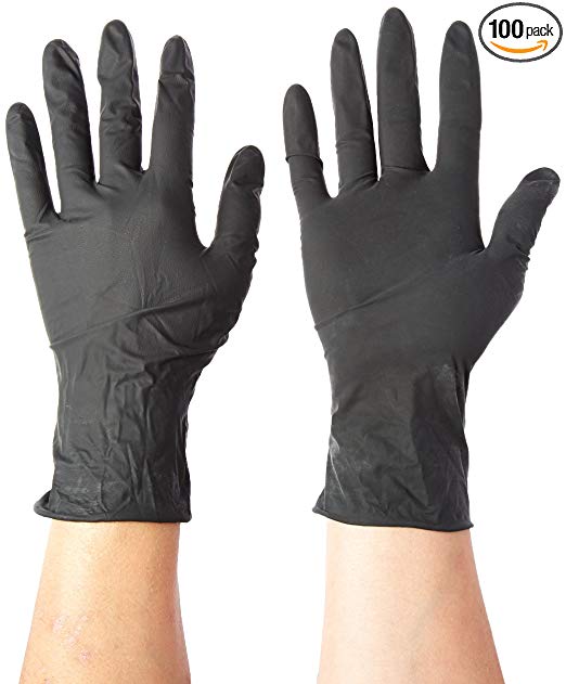 Dynarex Black Latex Exam Gloves, Powder-Free, Small, Box/100