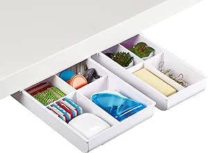 Bostitch Konnect Under Desk Drawer, Self-Adhesive Slide Out Storage Organizer with 4 Customizable Dividers, 2-Pack