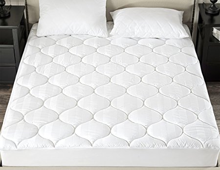 Millihome Superior Down Alternative Mattress Pad/Protector-Fitted-Quilted-500 Thread Count 100% Egyptian Cotton Top, Plush,Overfilled,White,Twin Size(39x75")