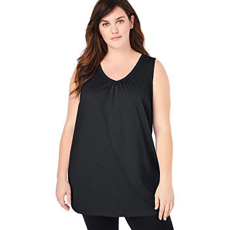 Woman Within Women's Plus Size Perfect V-Neck Sleeveless Tunic