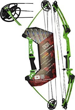 Southwest Archery Ninja Kids Youth Compound Bow Kit - Fully Adjustable 20-29” Draw 10-20LB Pull - 55% Let Off - Pre-Installed Arrow Rest - Finger Saver String - RH, Green