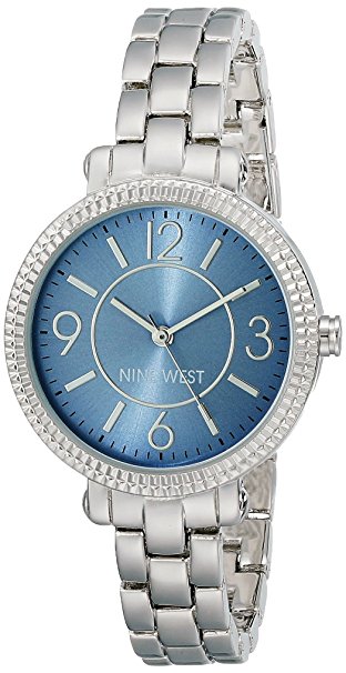 Nine West Women's NW/1697BLSB Blue Sunray Dial Silver-Tone Bracelet Watch