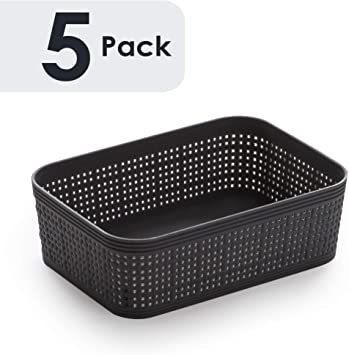 BINO Woven Plastic Storage Basket (Grey, 5PK- XS)