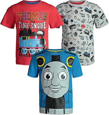 Thomas The Tank Engine Toddler Boys Short Sleeve T-Shirts 3 Pack Red Blue Grey